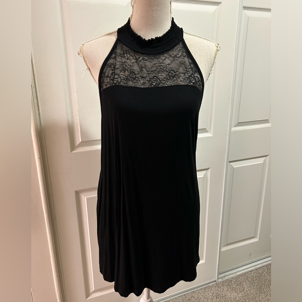 Torrid Lace Yoke Halter Top - Super Soft Black, SZ 2X EUC